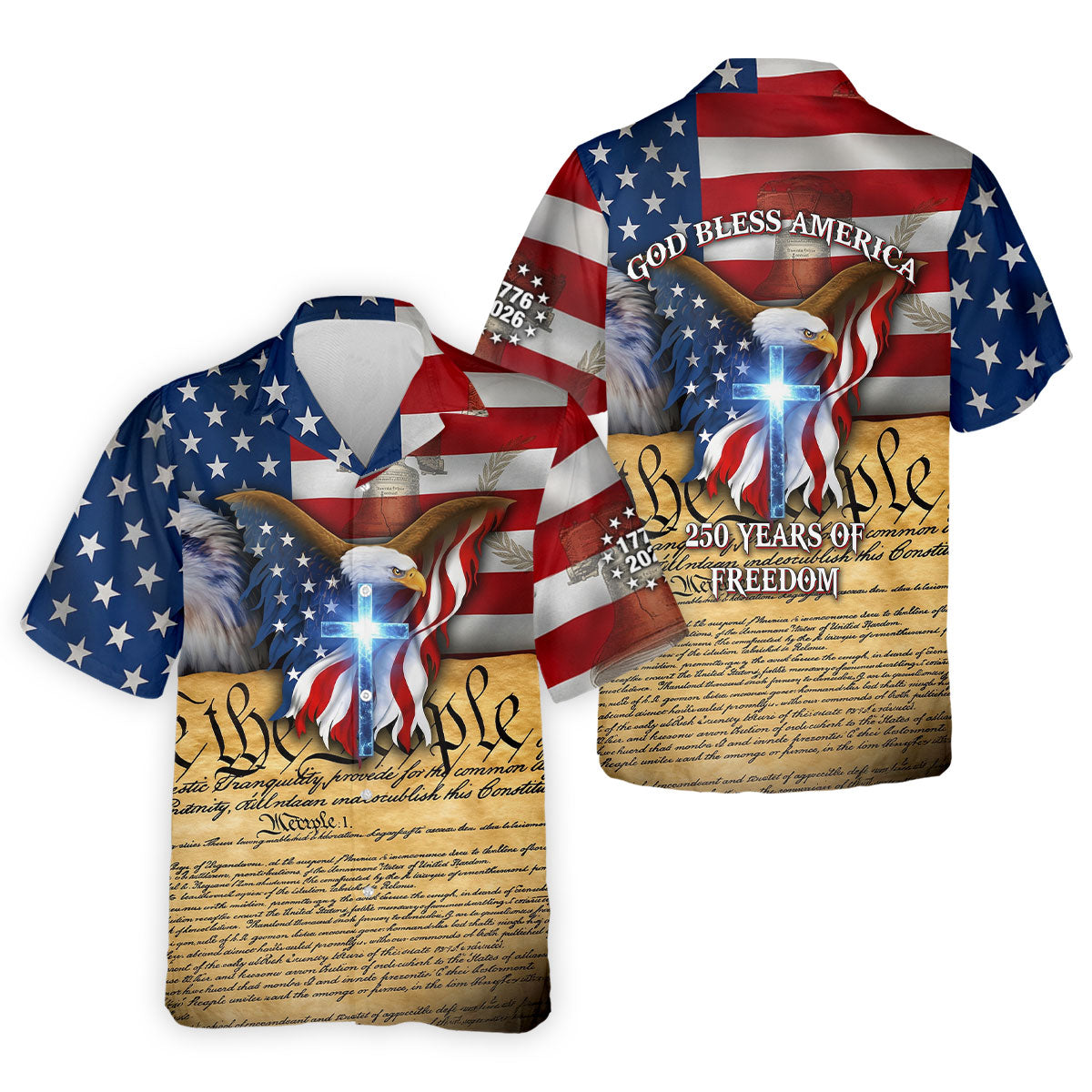 God Bless America 250 Years Of Freedom Faith Cross Patriotic Golf Shirt, 4th Of July Golf Shirts For Men
