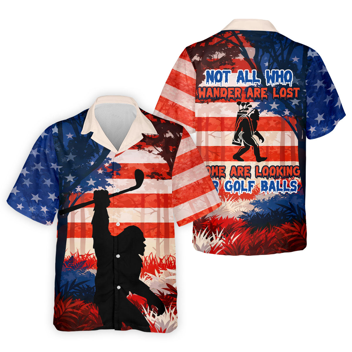 Not All Who Wander Are Lost Funny Bigfoot Golf Tops For Men, 250th Patriotic Golf Shirt, Polo Shirt Men