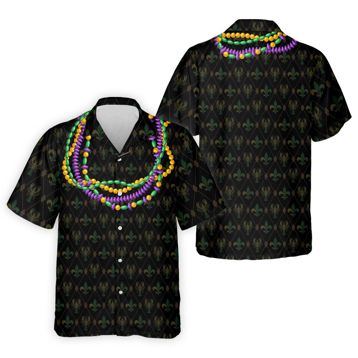 Mardi Gras Beads Chain Crawfish Fleur De Lis Black Golf Shirt, Polo ShirtFor Men, Golf Shirts For Men