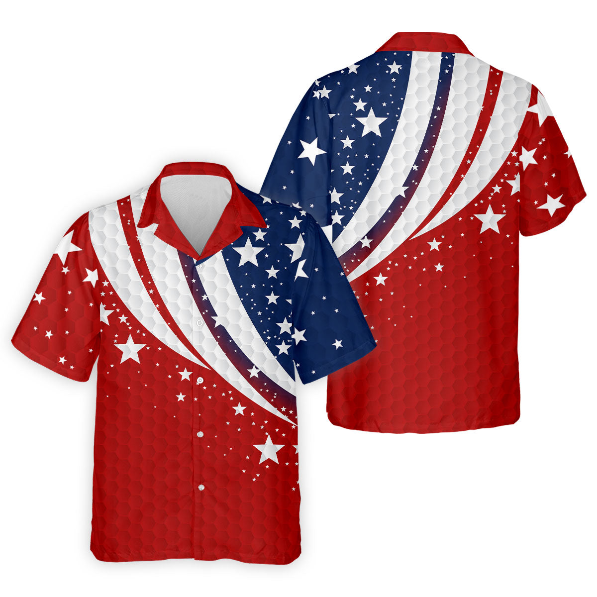 Stars And Stripes Golf Ball Pattern Patriotic 4th Of July Golf Shirt, 250 Celebration Golf Shirts For Men