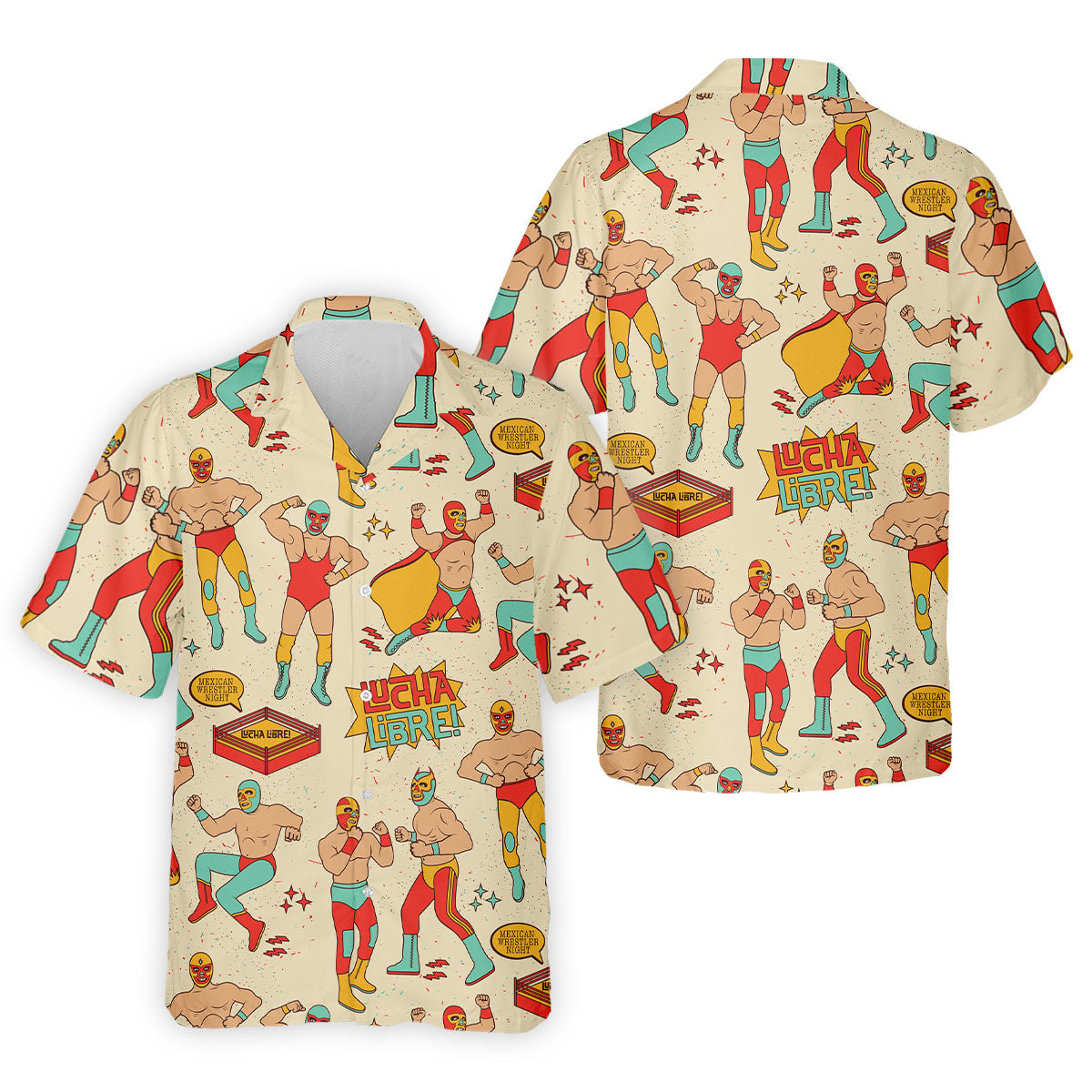 Beige Lucha Libre Mexican Wrestler Pattern Golf Shirt, Mens Golf Polo, Printed Golf Shirts