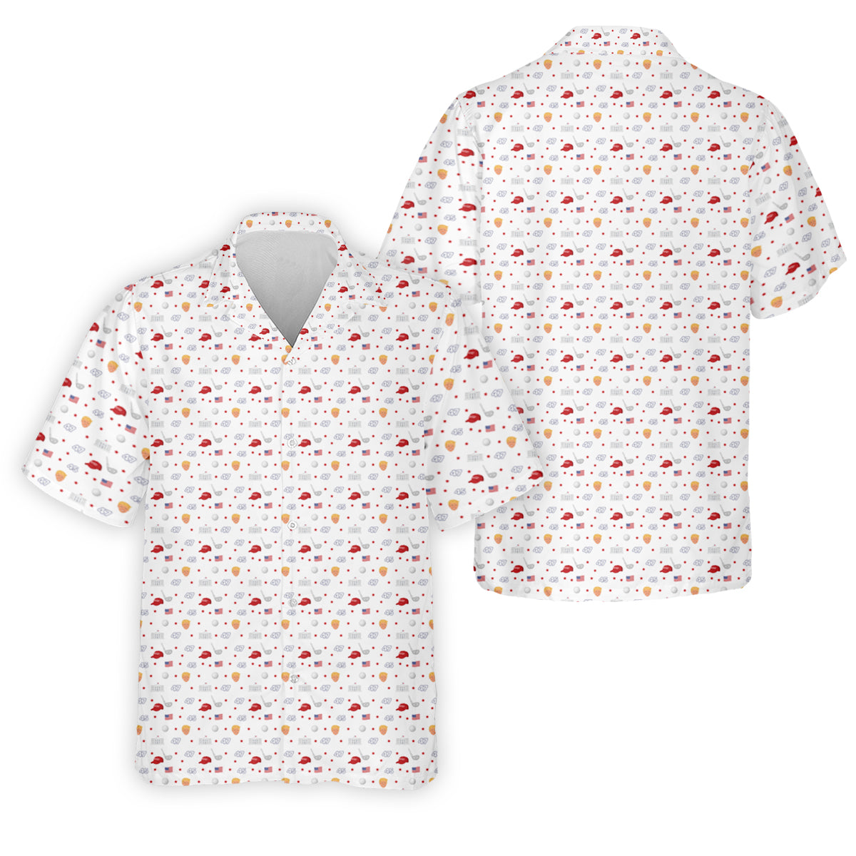 45 47 US Flag Pattern White Golf Shirt, Funny Golf Shirt, Golf Shirts For Men, Golf Gift For Men