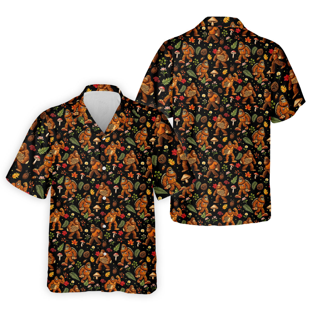 Autumn Bigfoot Forest Pattern Polo Shirt, Mens Golf Apparel, Hawaiian Golf Shirt, Printed Golf Shirts