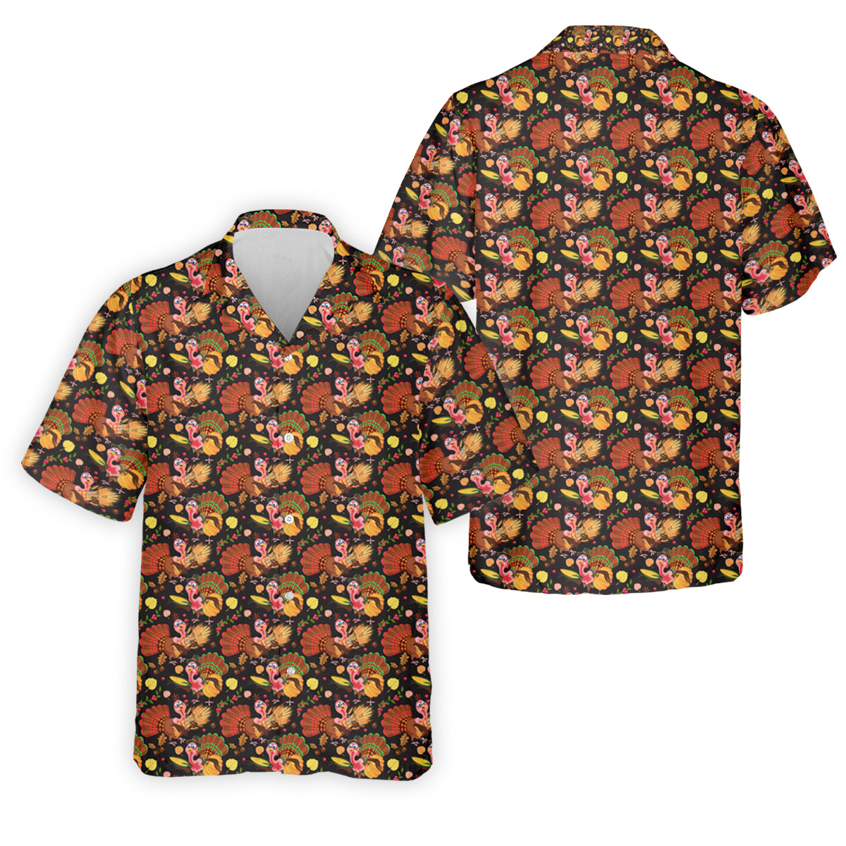Turkey Pumpkin Thanksgiving Holiday Black And Brown Polo ShirtFor Men, Golf Gift For Men