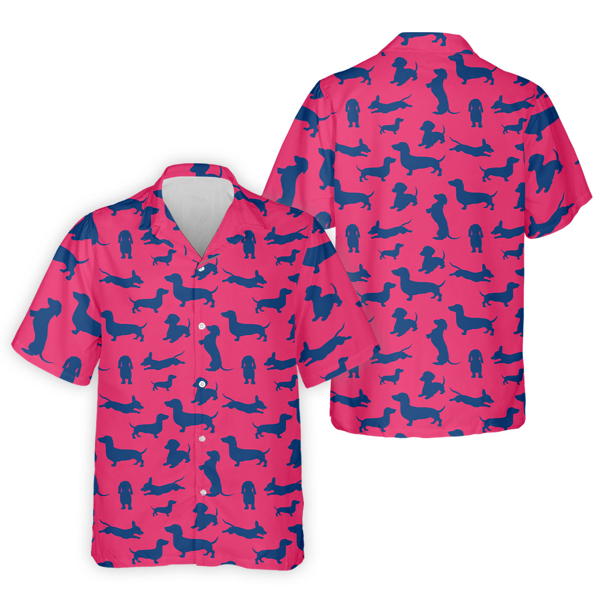 Funny Dachshund Pink And Navy Cute Golf Shirt, Men's Funny Golf Shirts, Golf Shirts For Men