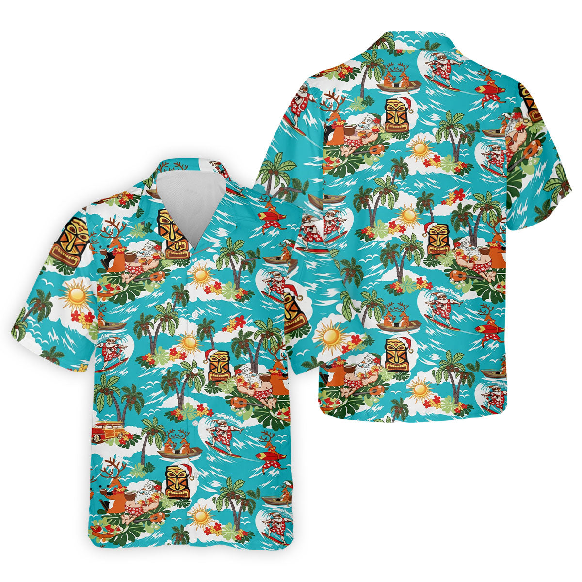 Men's Funny Surfing Santa Hawaiian Golf Shirt, Christmas Golf Shirt, Printed Golf Shirts