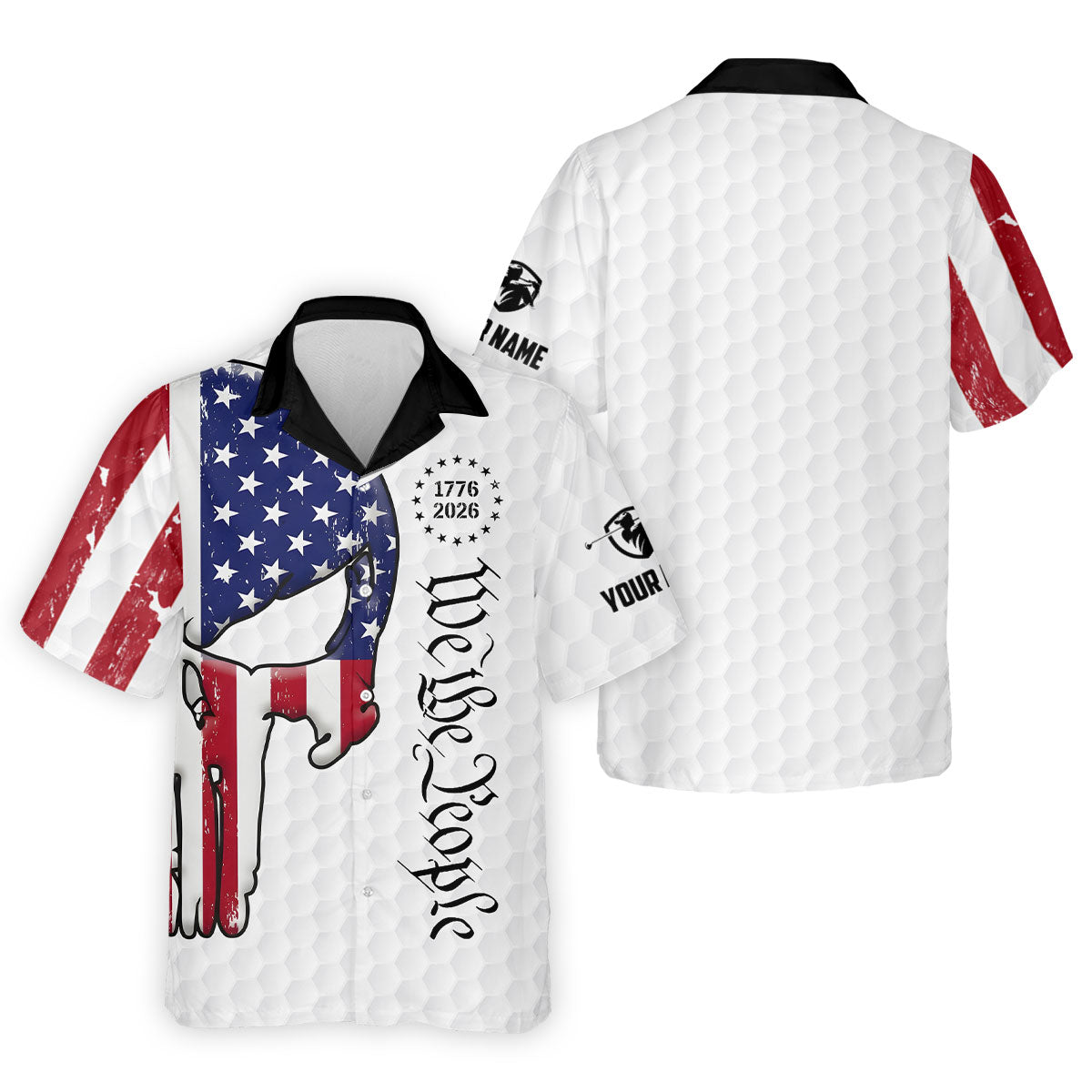 We The People 250 Celebration US Flag Pattern Skull Golf Shirt, Patriotic 4th Of July Golf Shirts For Men