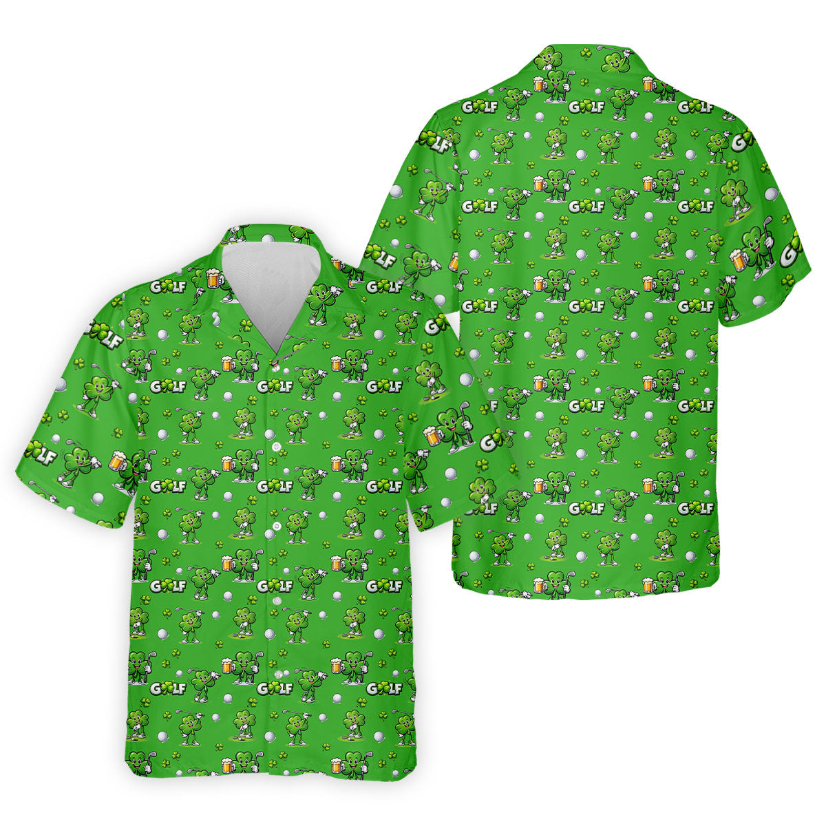 Three Leaf Clover Golf And Beer St Patrick's Day Green Golf Shirt, Fun Golf Shirts For Men, Polo ShirtFor Men