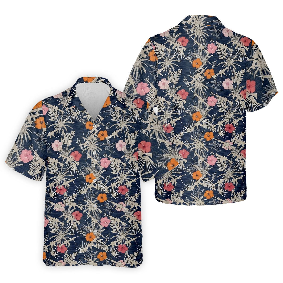 Hawaiian Hibicus Military Theme Navy Golf Shirt, Golf Shirts For Men, Polo ShirtFor Men