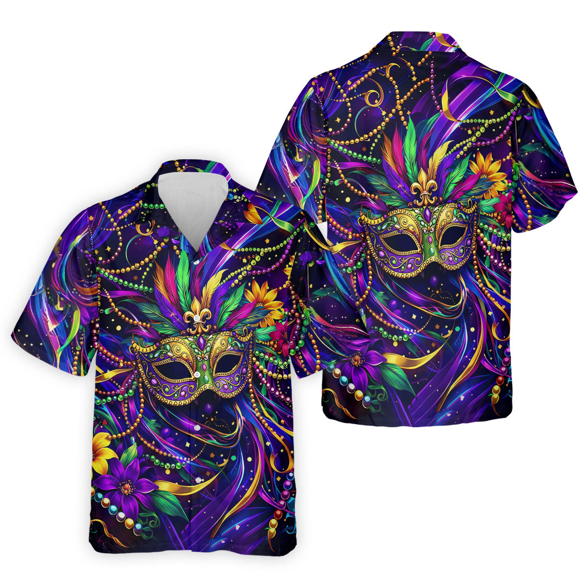 Mardi Gras Beads Ribbons Feather Masquerade Mask Print Golf Shirt, Golf Polo Shirtlf Tops For Men