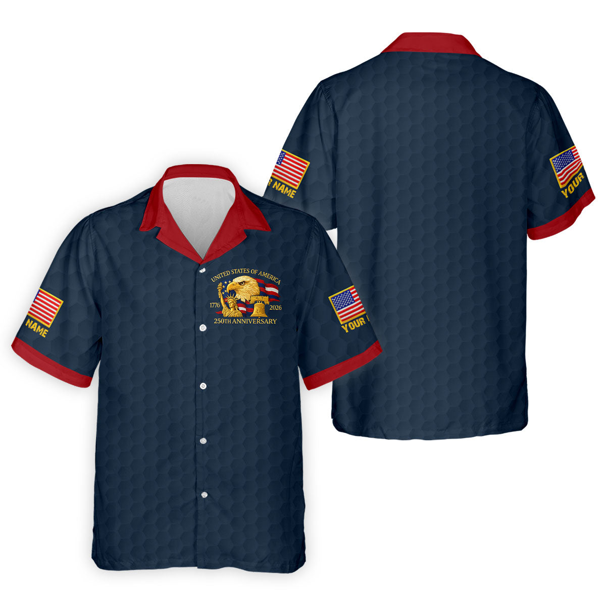 United States 250th Anniversary Patriotic Eagle Navy Custom Golf Shirts, 4th Of July Golf Shirts For Men