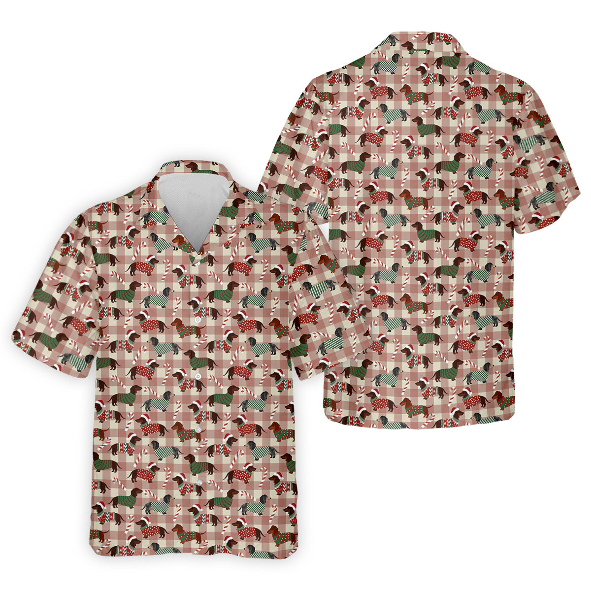Christmas Dachshund Pink Checkered Golf Tops For Men, Christmas Golf Shirt, Polo Shirtor Men