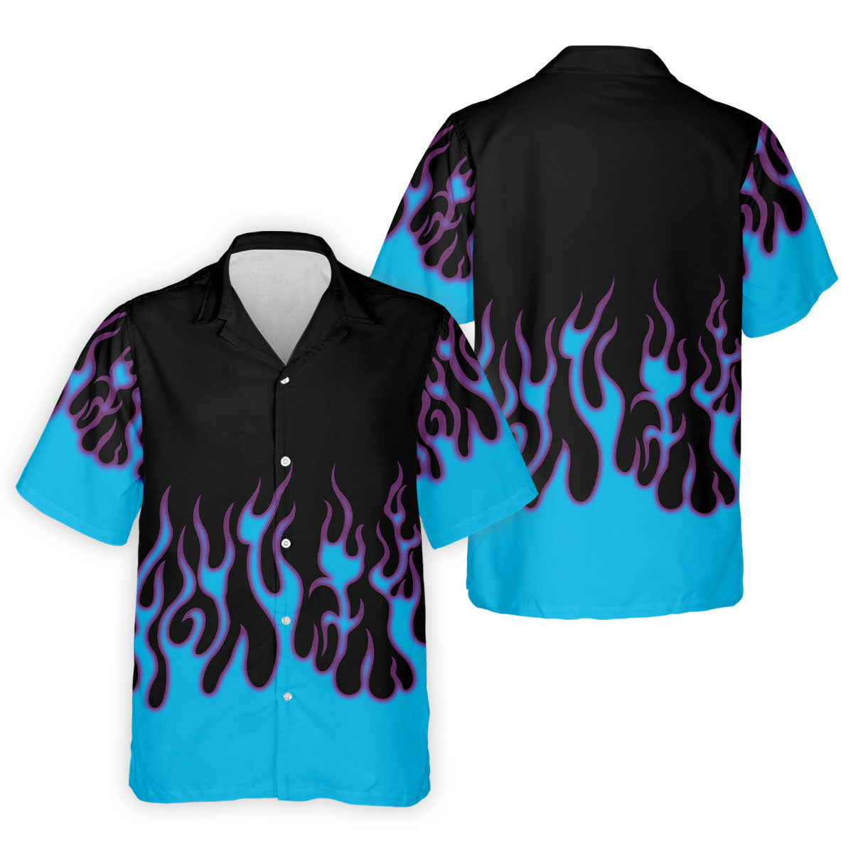 Black Cyan Purple Flame Sleeve Golf Shirt, Golf Shirts For Men, Mens Golf Apparel