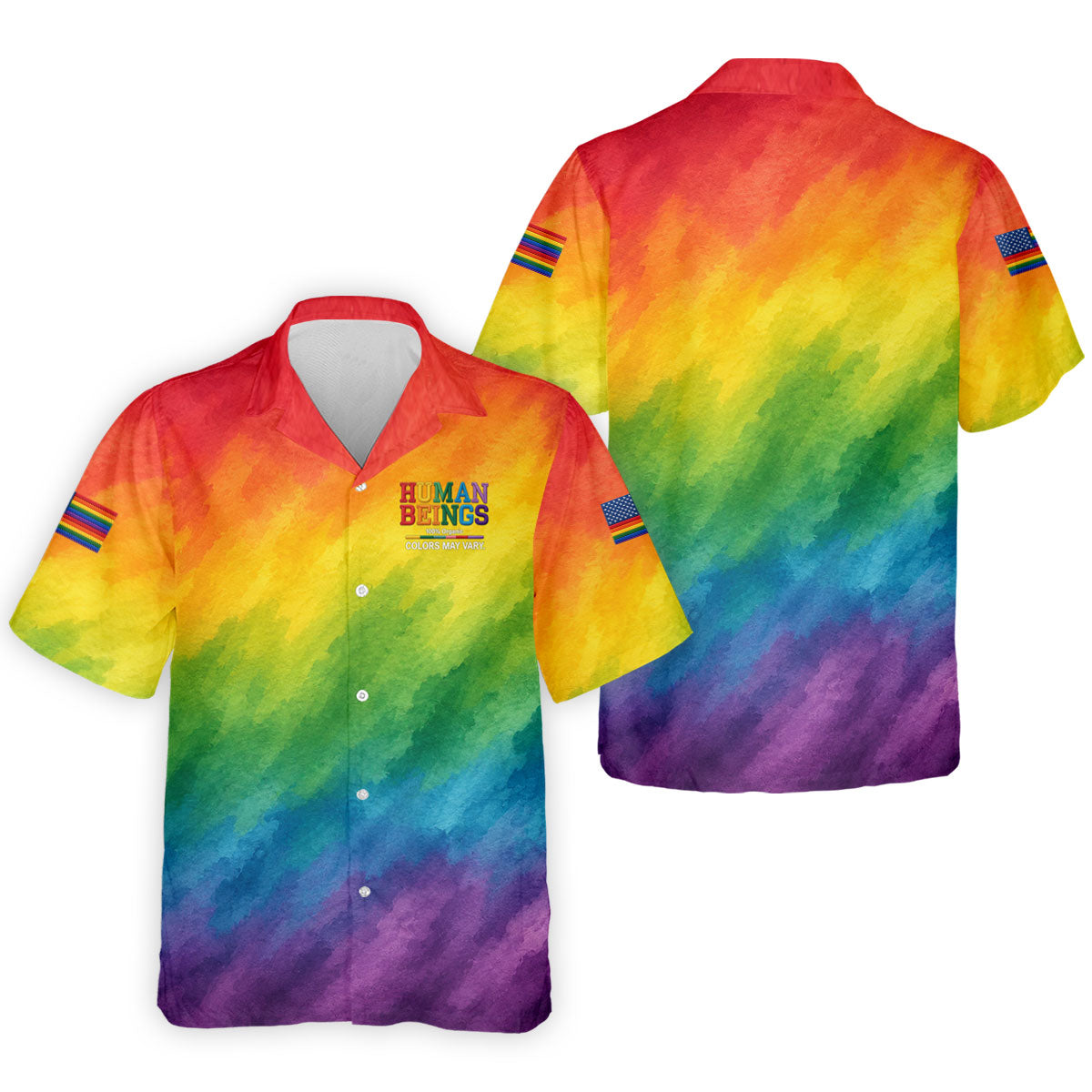 Human Beings LGBT Rainbow Golf Tops For Men, LGBT Pride Month Gradient Watercolor Polo Shirt Men