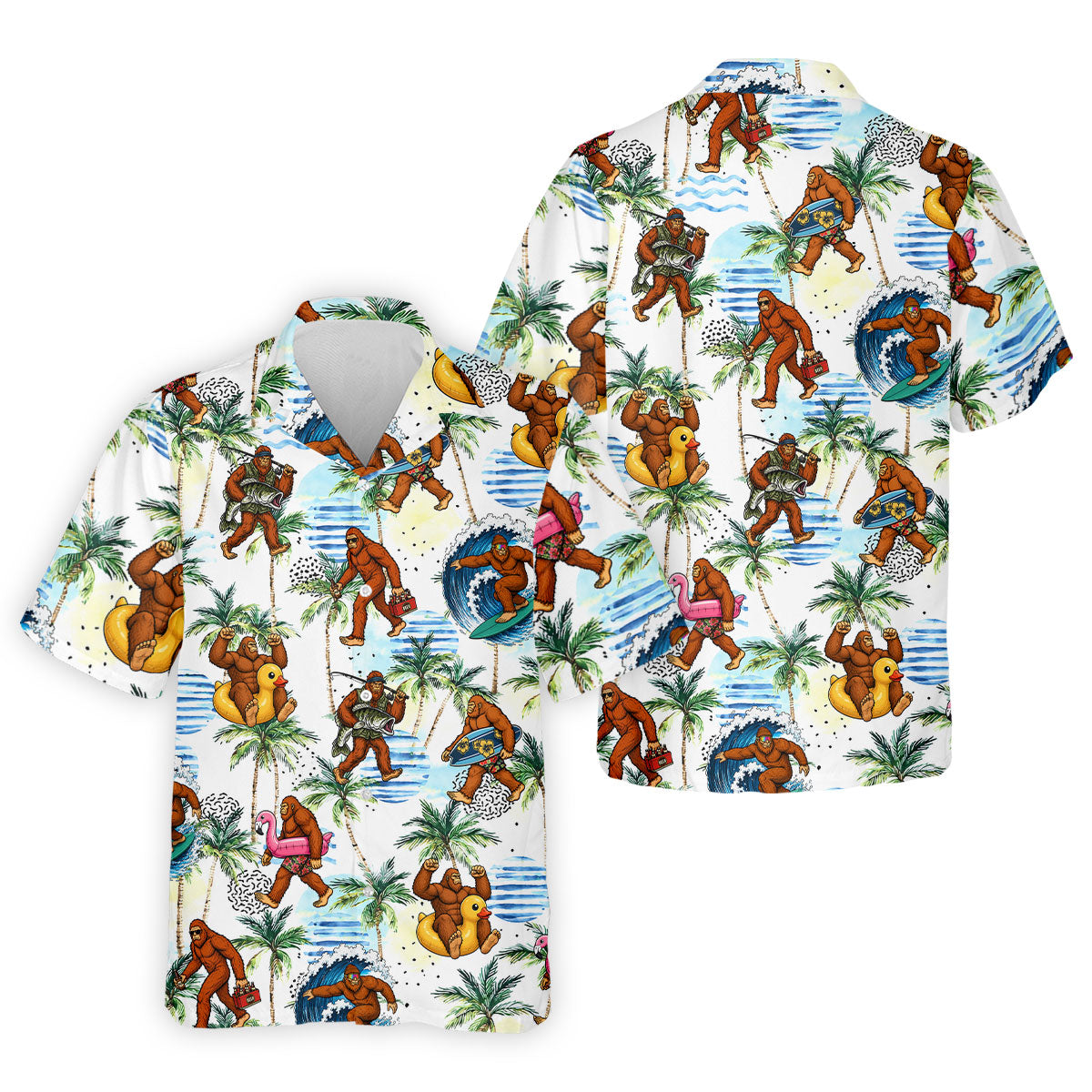 Tropical Bigfoot Surfing Fishing Beach Golf Shirt, Hawaiian Golf Shirt, Golf Apparel For Men, Mens Golf Shirts