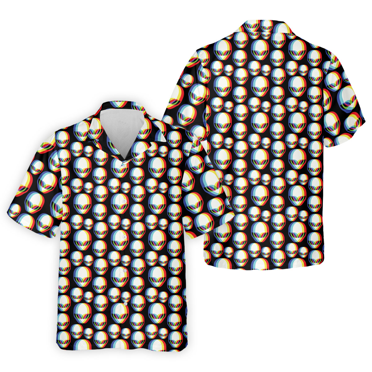 Retro Alien Golf Shirt, Black UFO Pattern Men's Golf Polo, Polo Shirts For Men