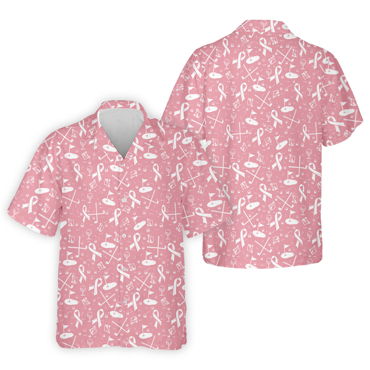 Awareness Ribbon Light Pink And White Golf Shirt, Cancer Awareness Shirt, Polo ShirtFor Men