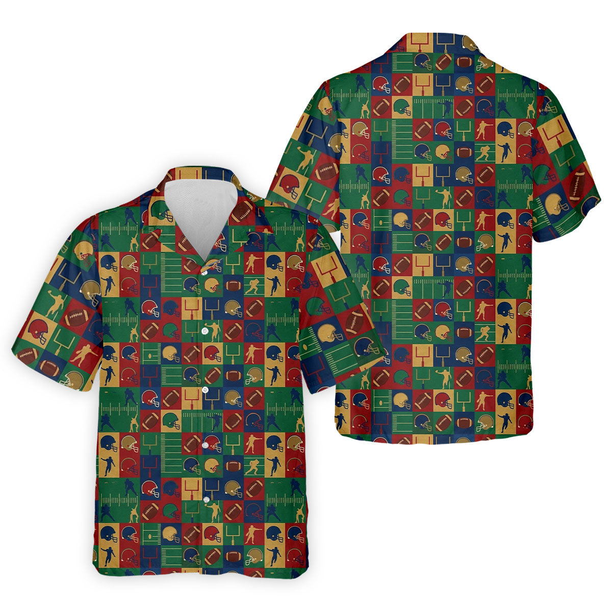 Football Pattern Square Grid Sport Polo, American Football Shirt, Game Day Football Theme Polo For Men