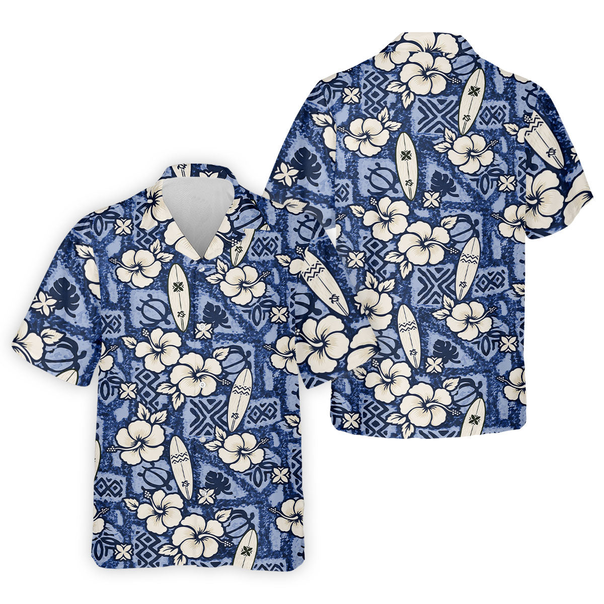 Blue Hawaiian Surfboard Hibiscus Design Hawaiian Golf Shirt, Golf Shirts For Men, Polo Shirts For Men