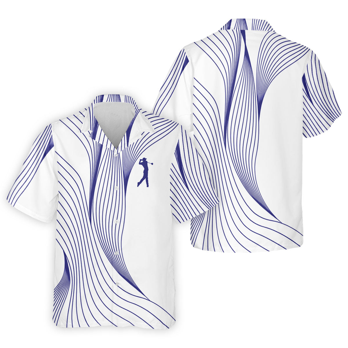 Geometric Line Wavy Line Purple And White Golf Shirts For Men, Men's Golf Shirt, Polo Shirt Men