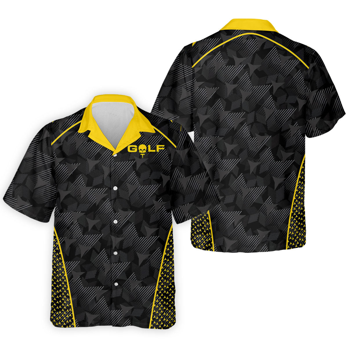 Abstract Triangle Black Yellow Golf Tops For Men, Father's Day Golf Gift, Polo Shirtor Men