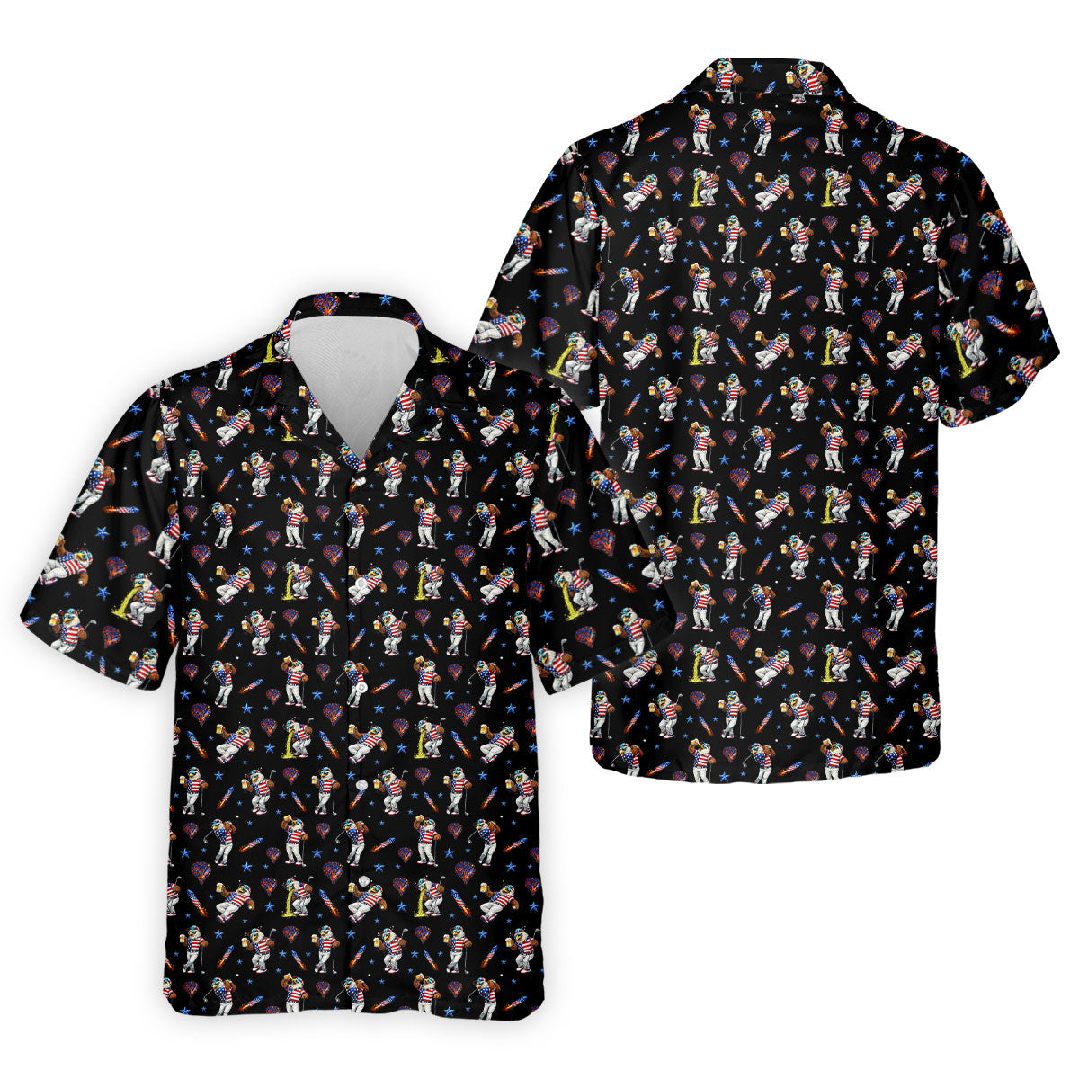 Patriotic Eagle Golf And Beer Funny 4th Of July Black Golf Shirt, 250th Anniversary Golf Shirts For Men