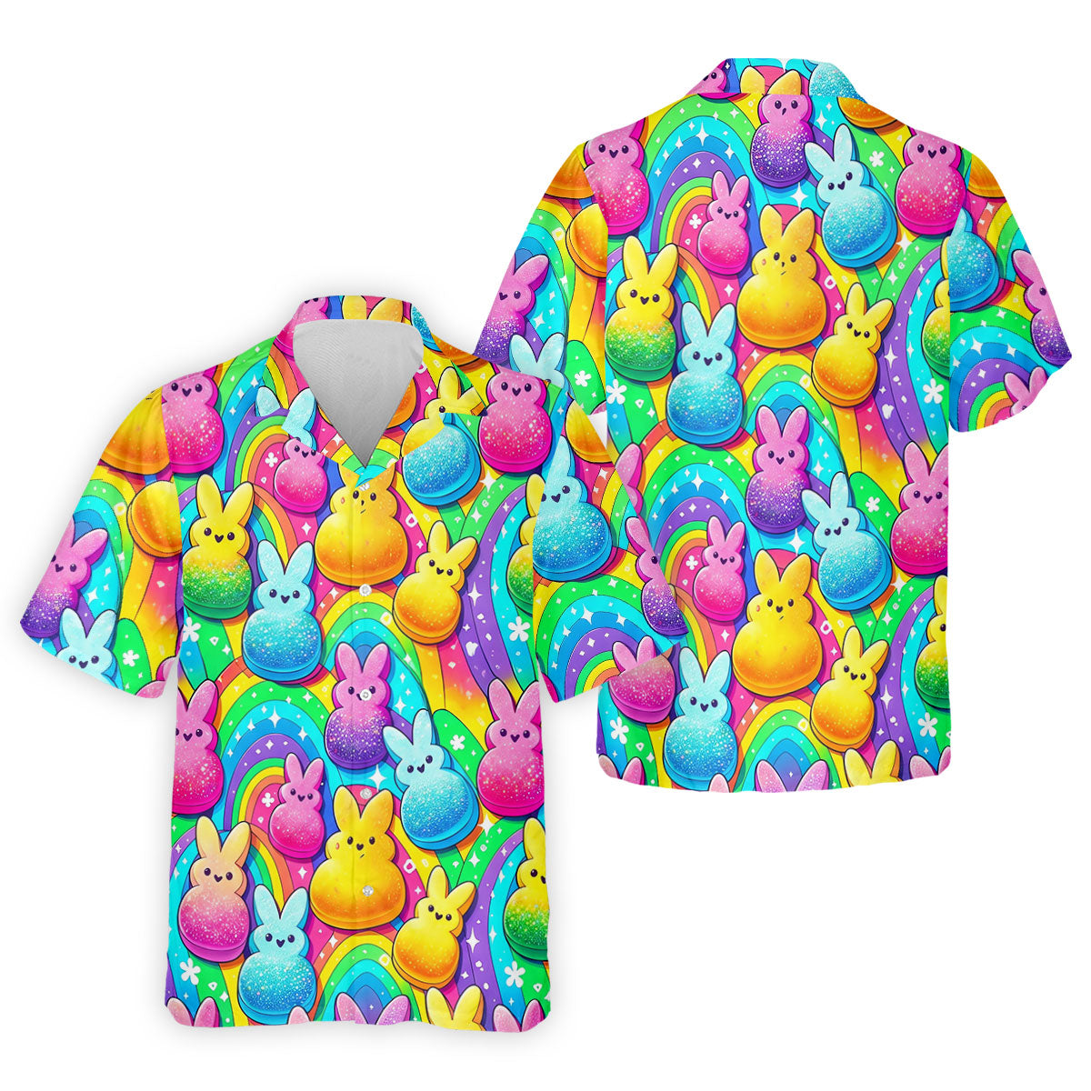 Colorful Easter Peeps Rainbow Pattern Golf Shirts For Men, Cute Golf Outfit, Polo ShirtFor Men