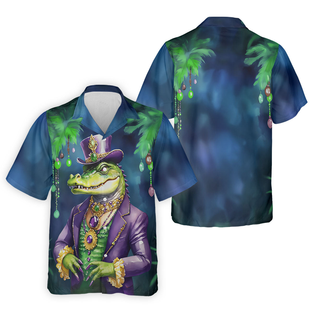 Mardi Gras Alligator Navy Golf Shirt, Men's Funny Golf Shirts, Polo ShirtFor Men, Golf Shirts For Men