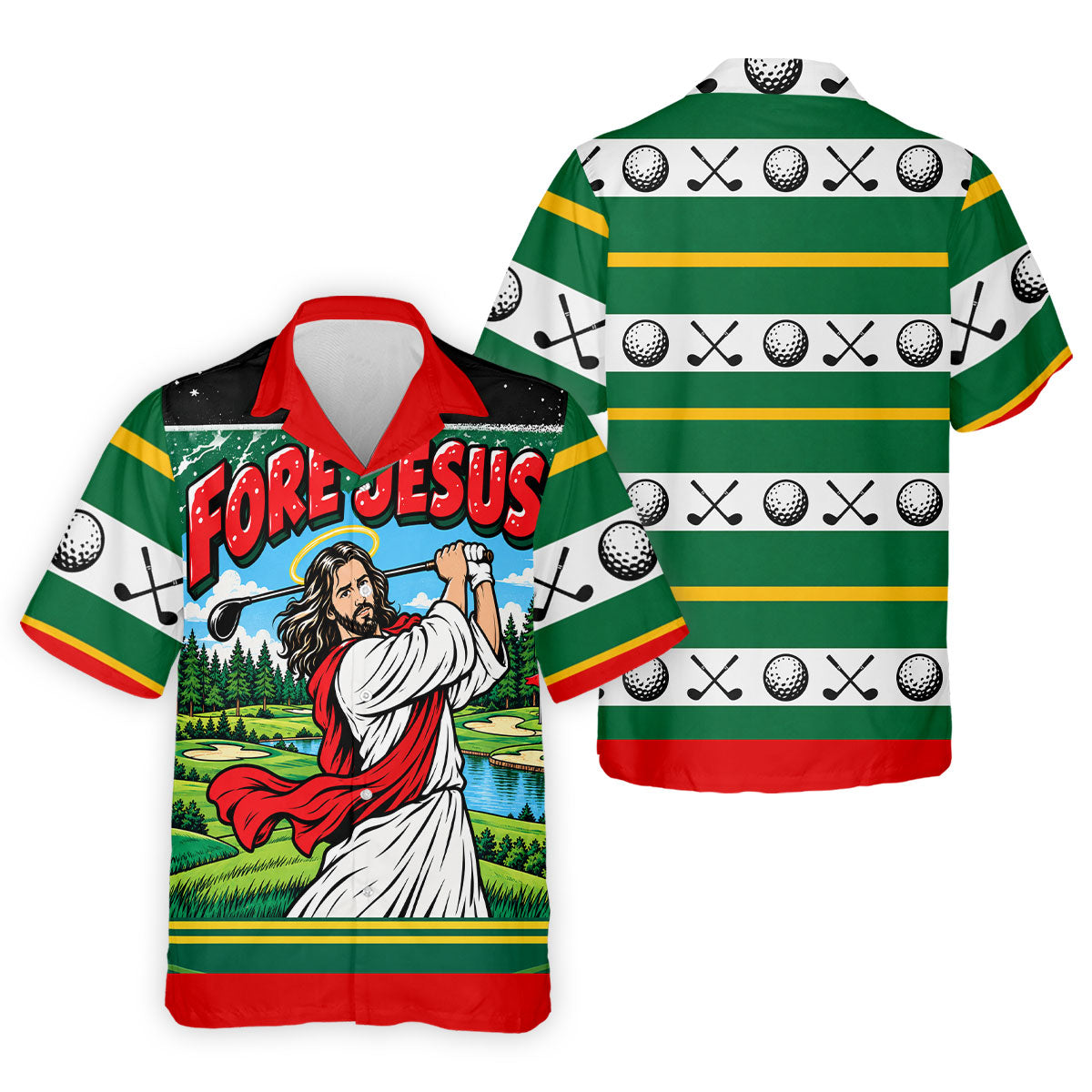 Fore Jesus Golf Swing Christmas Golf Shirt, Mens Golf Apparel, Mens Golf Clothing