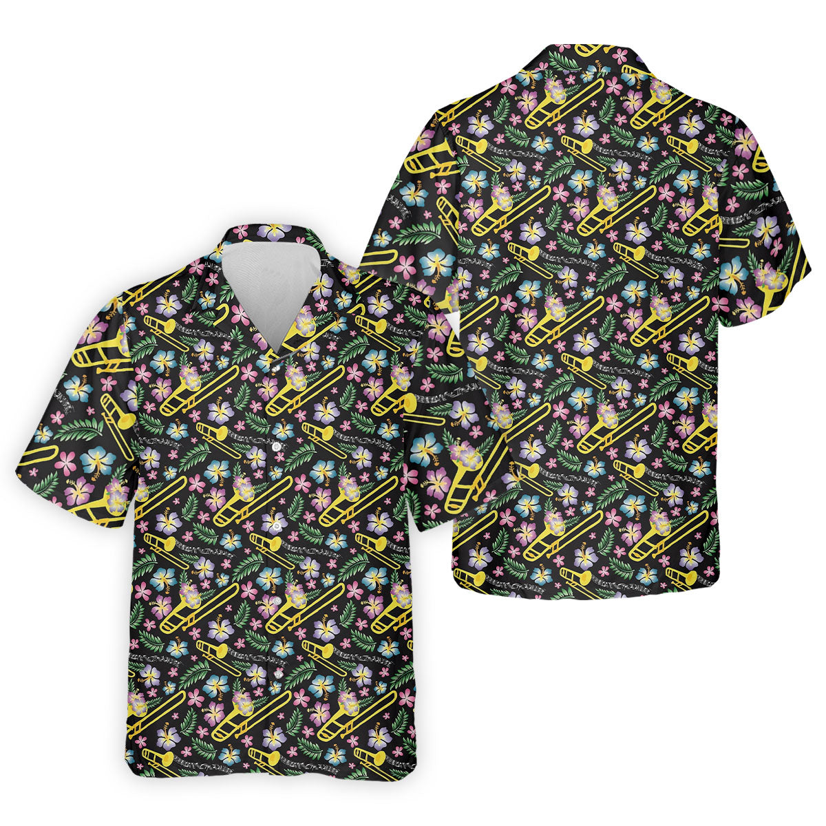 Trombones Floral Tropical Vibe Golf Tops For Men, Polo ShirtFor Men, Golf Shirts For Men