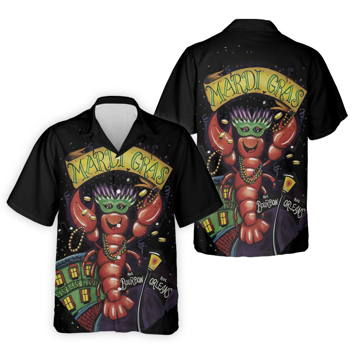 Mardi Gras Crawfish Rue Bourbon Black Golf Shirt, Polo ShirtFor Men, Golf Shirts For Men