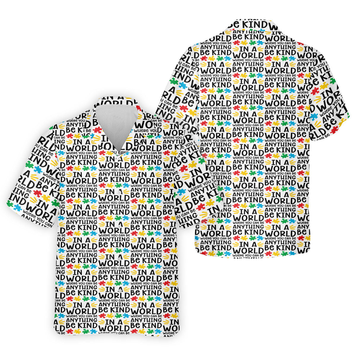 In A World Where You Can Be Anything Be Kind Autism Awareness Puzzle Pattern White Golf Shirt, Polo ShirtFor Men