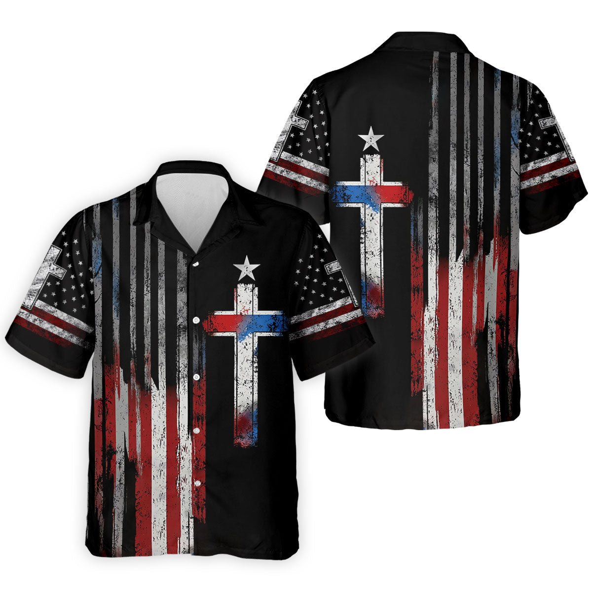 Faith Cross US Flag Golf Shirt, 250 Years Retro Golf Shirt, Patriotic 4th Of July Polo Shirt Men
