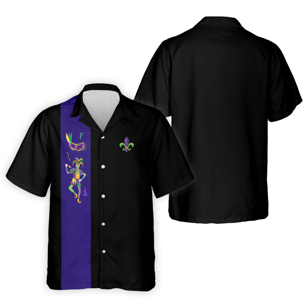 Mardi Gras Festival Jester Figure Fleur De Lis Symbol Black Golf Shirt, Polo ShirtFor Men, Golf Shirts For Men