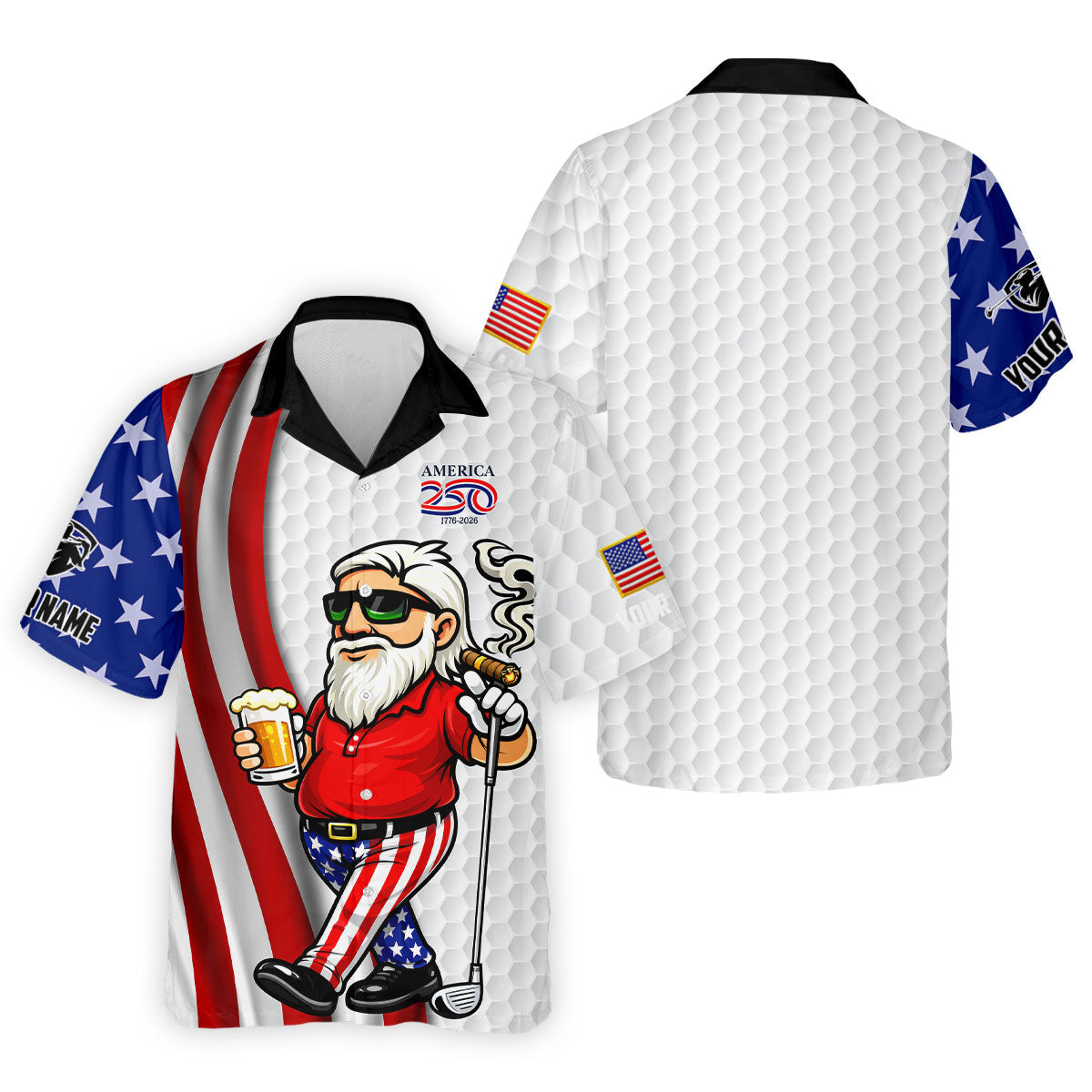America 250 Patriotic Man 4th Of July White Golf Shirt, Golf And Beer Golf Shirts For Men