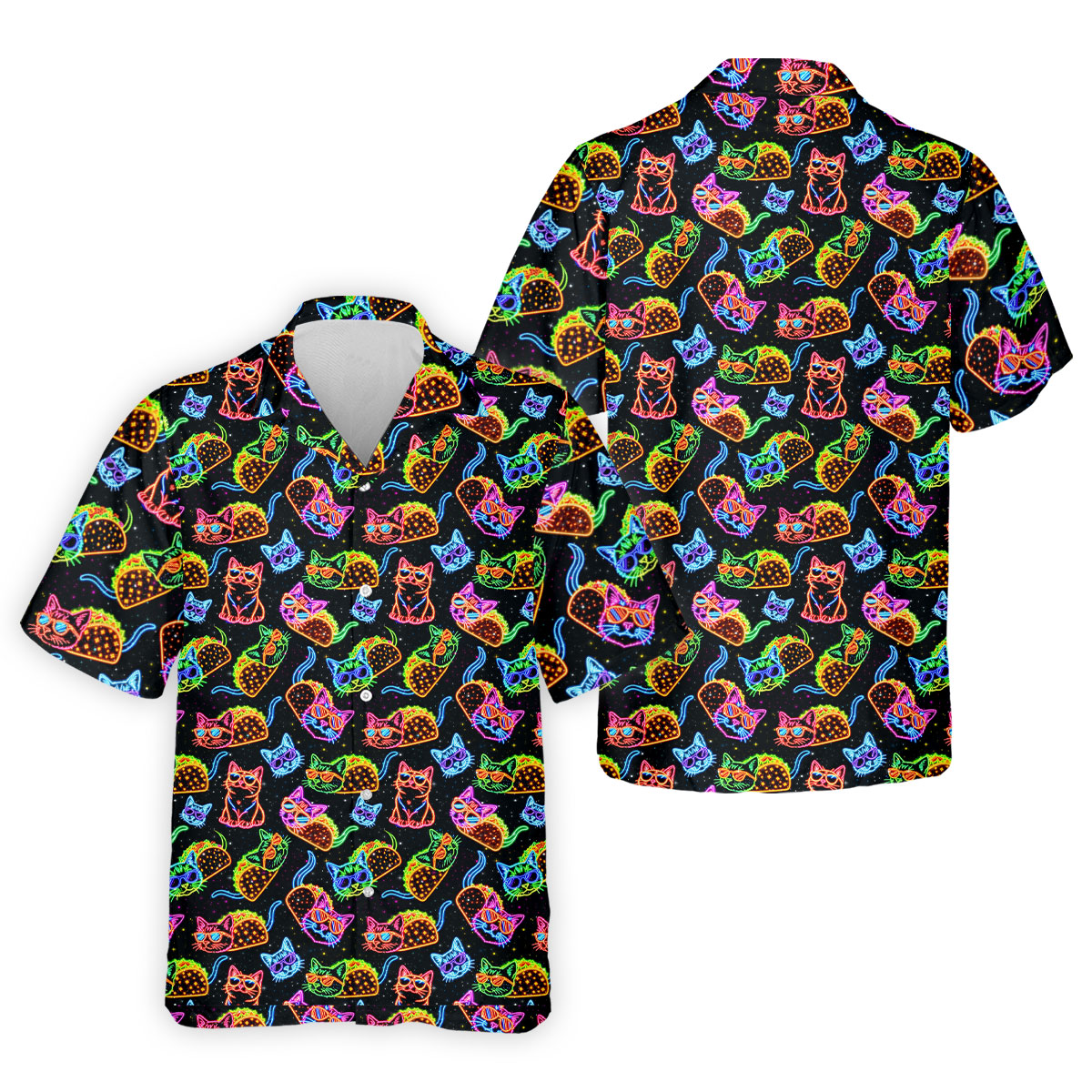 Neon Cats Tropical Vibe Golf Tops For Men, Cute Golf Outfit, Golf Shirts For Men, Polo ShirtFor Men