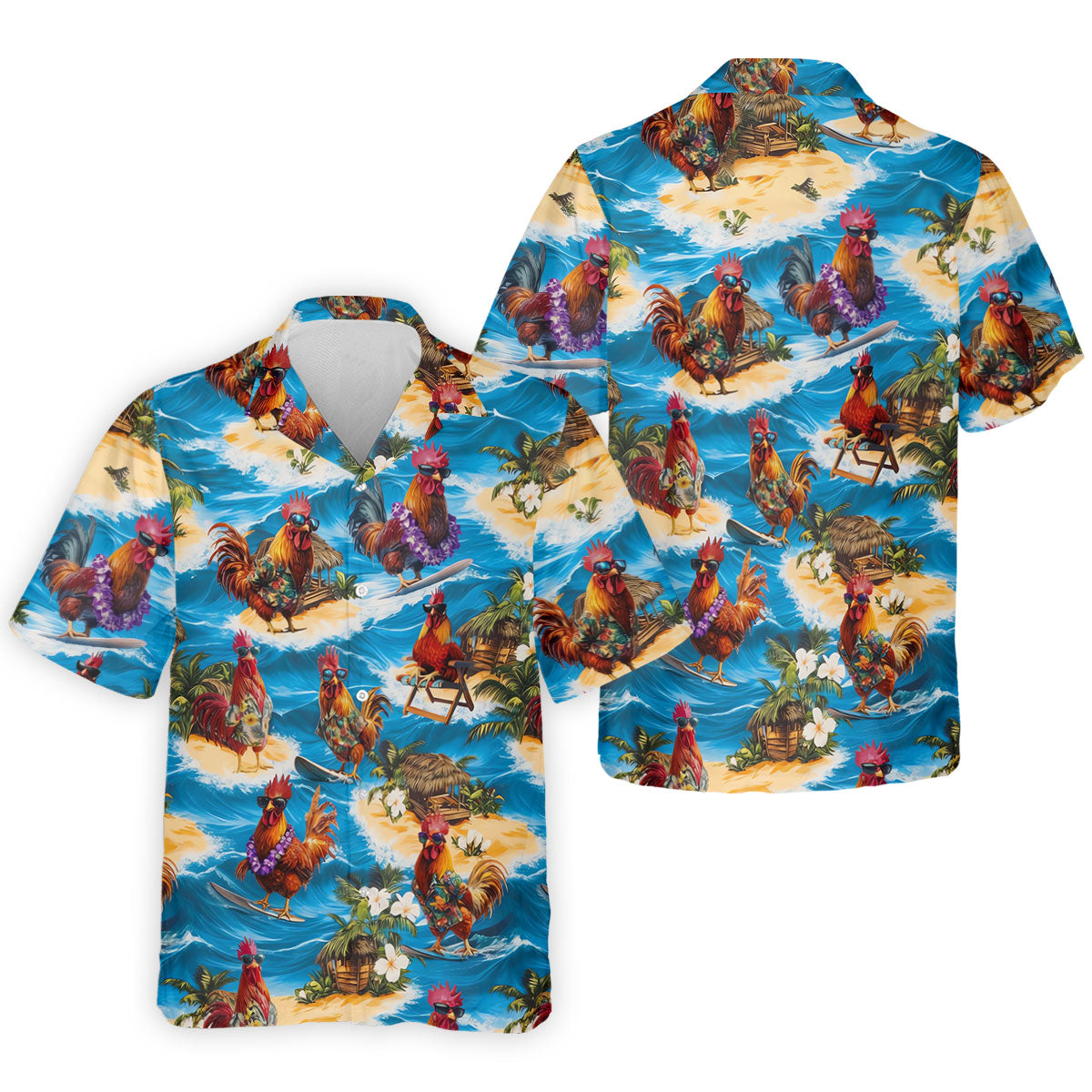 Cool Rooster Beach Vacation Hawaiian Golf Shirt, Mens Golf Polo, Printed Golf Shirts