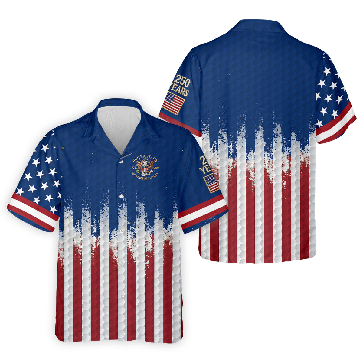 250 Years Of Liberty Distressed American Flag Golf Shirt, Patriotic 4th Of July Golf Shirts For Men