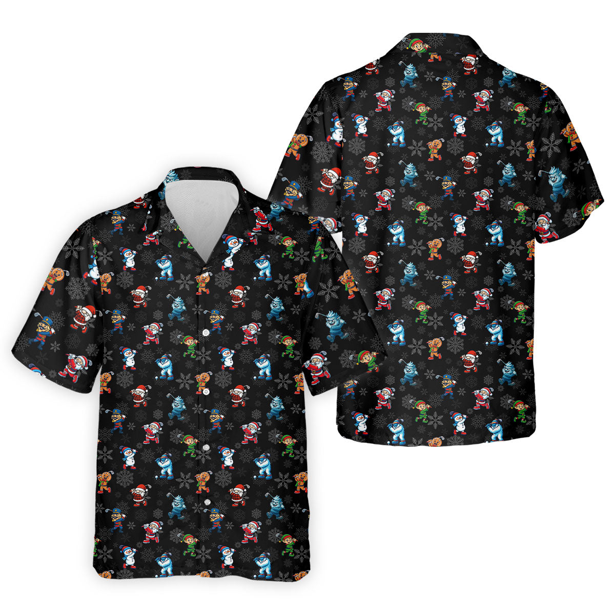 Funny Christmas Characters Golf Pose Black Golf Shirt, Christmas Golf Shirt, Polo ShirtFor Men