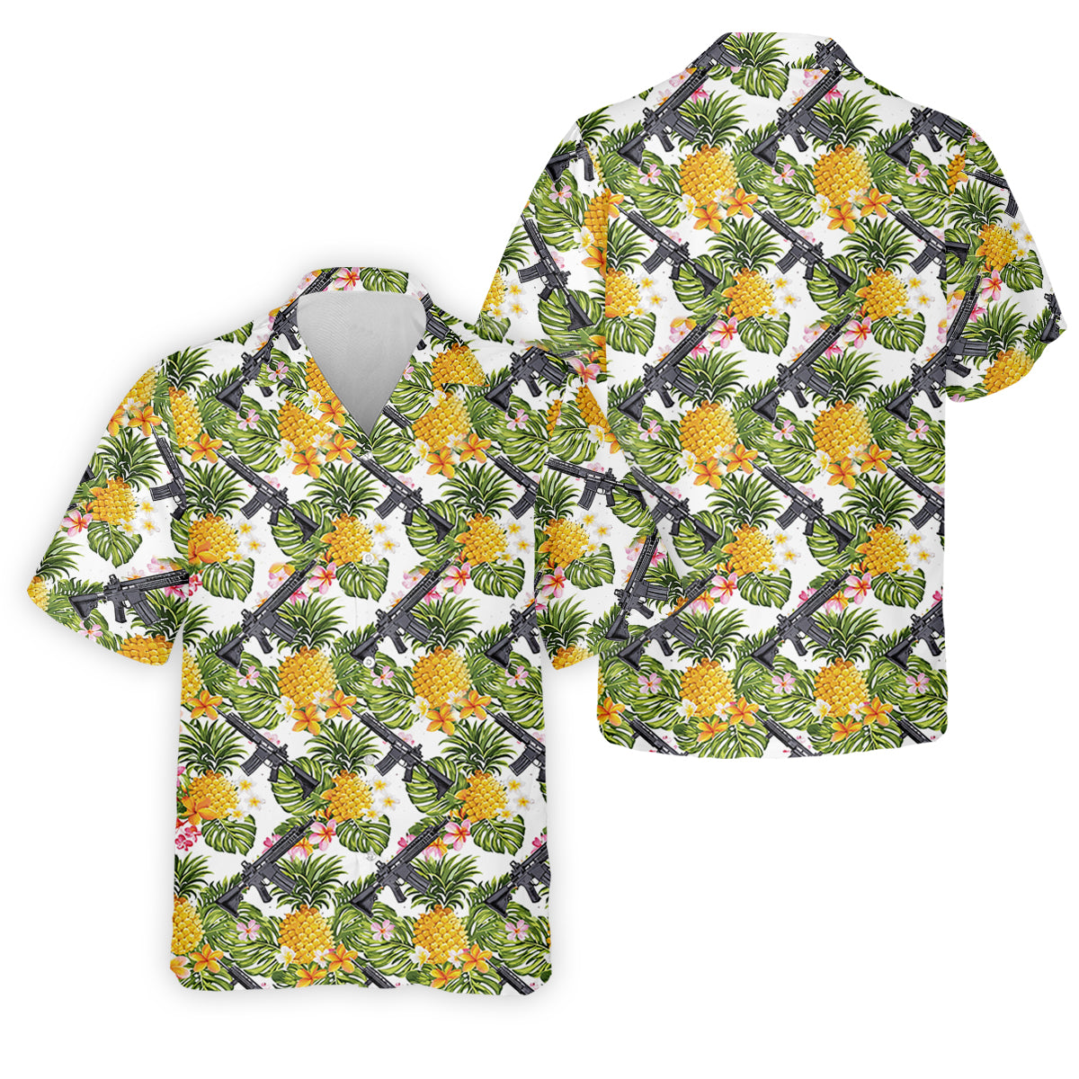 Tropical Pineapple Rifle Golf Shirt, Hawaiian Tactical Print, Golf Shirts For Men