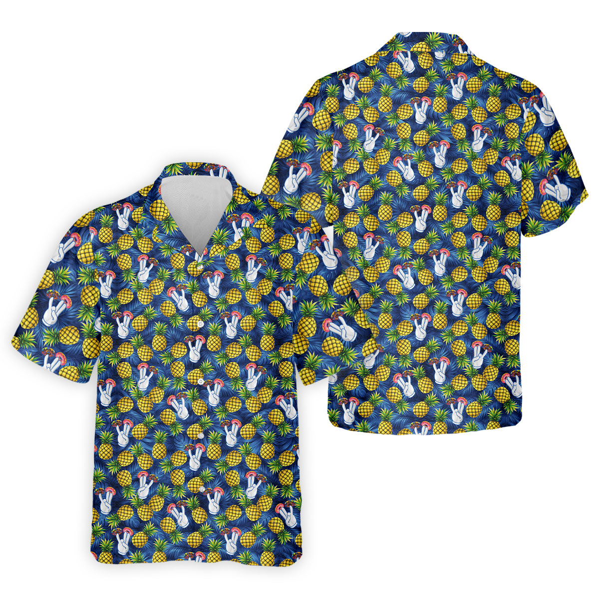 Hawaiian Pineapples Donut Finger Blue Green Yellow Fun Golf Shirts For Men, Polo ShirtFor Men