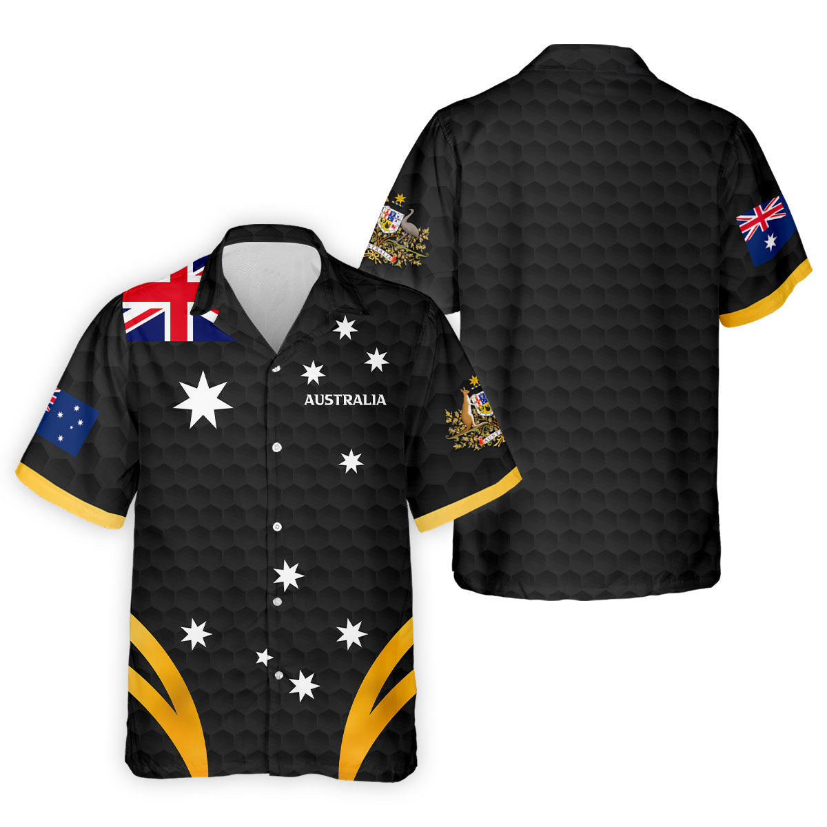 Australia Flag Print Golf Ball Pattern Black Golf Shirt, Australian Symbol Polo ShirtFor Men