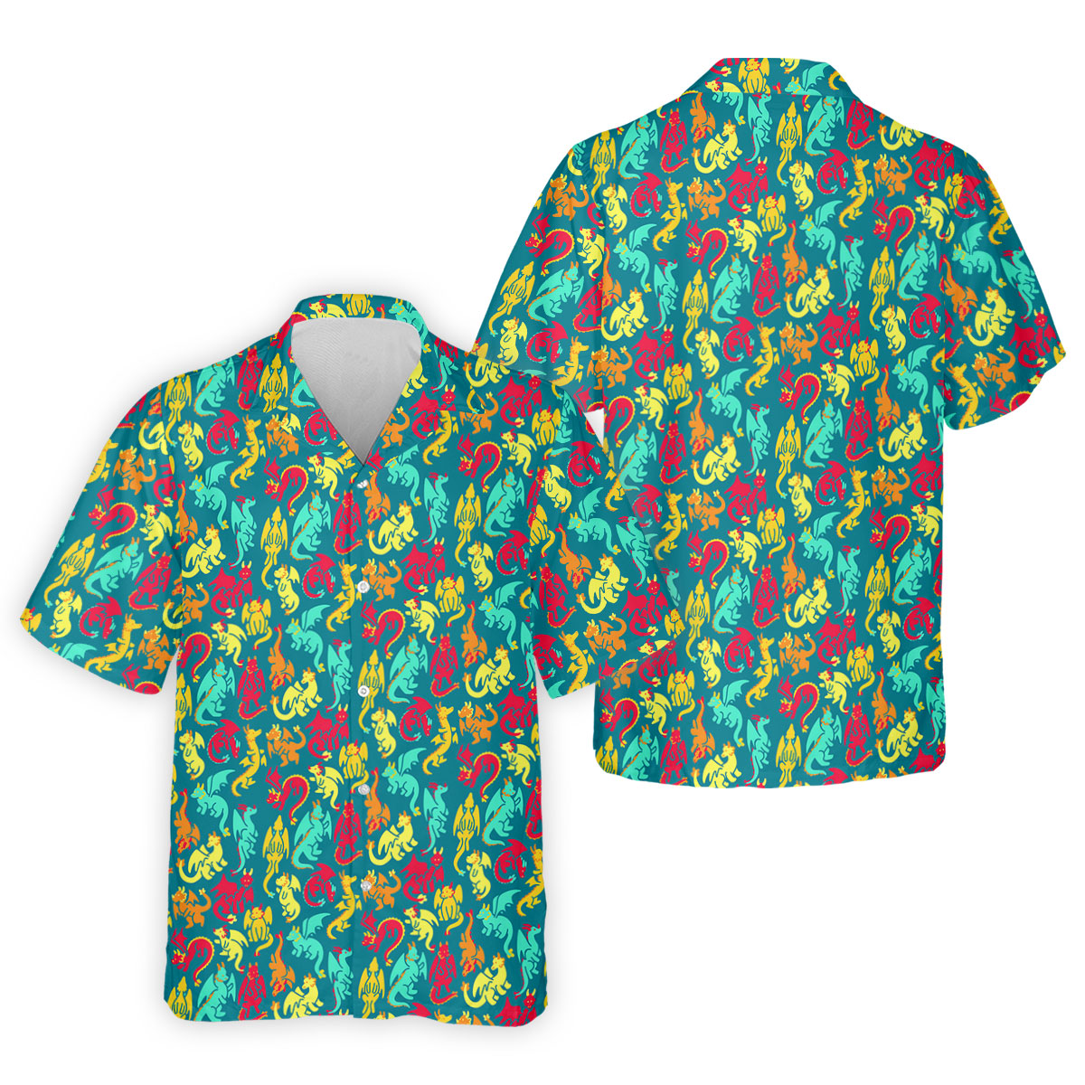 Cartoon Dragons Colorful Golf Shirt, Cute Golf Outfit, Polo Shirt Men, Golf Shirts For Men