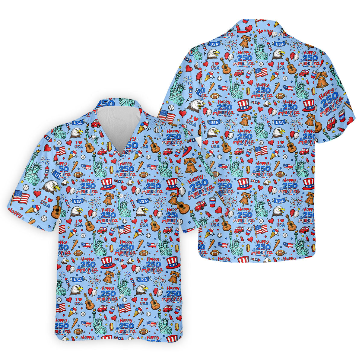 Happy 250 America Independence Celebration Blue Golf Shirt, Patriotic 4th Of July Golf Shirts For Men