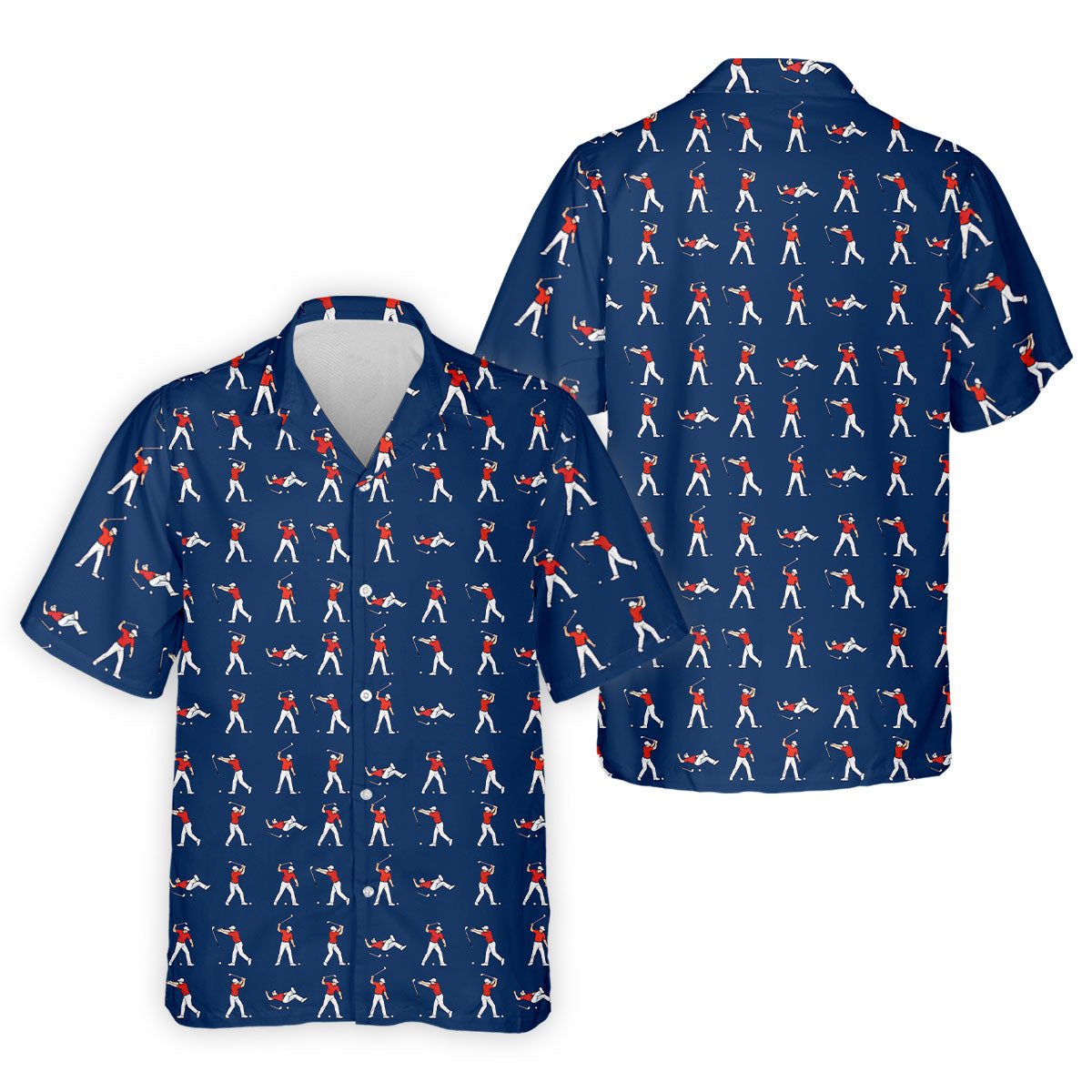 Cartoon Figures Golf Pose Navy Golf Shirt, Golf Tops For Men, Polo ShirtFor Men, Golf Shirts For Men