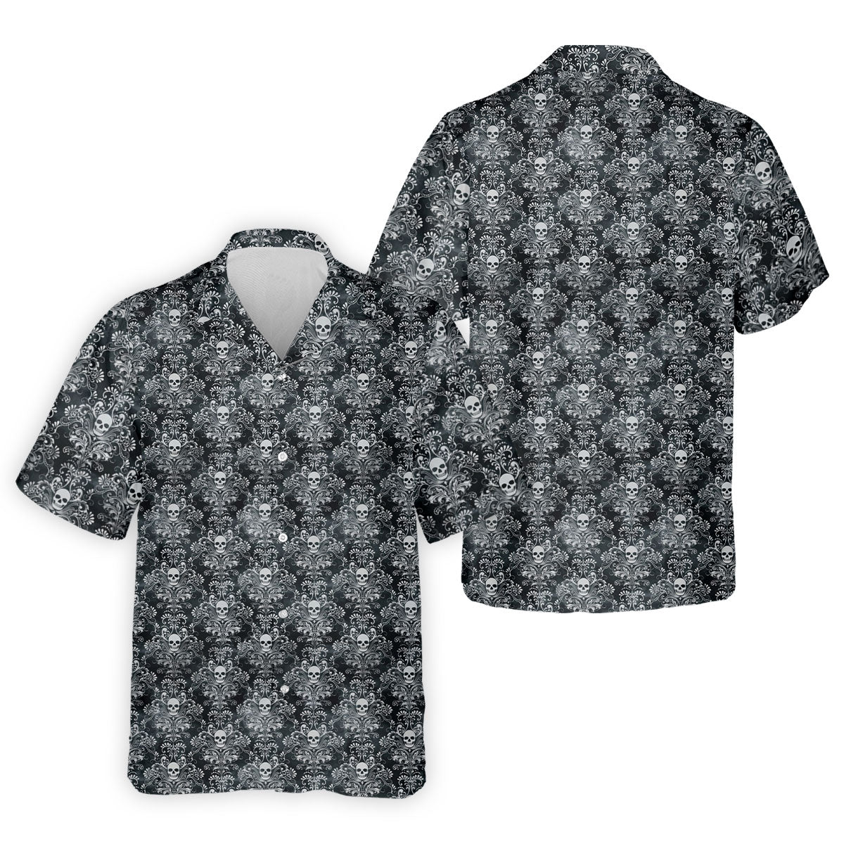 Skull Damask Charcoal Grey Gothic Floral Golf Tops For Men, Polo Shirtor Men, Golf Shirts For Men
