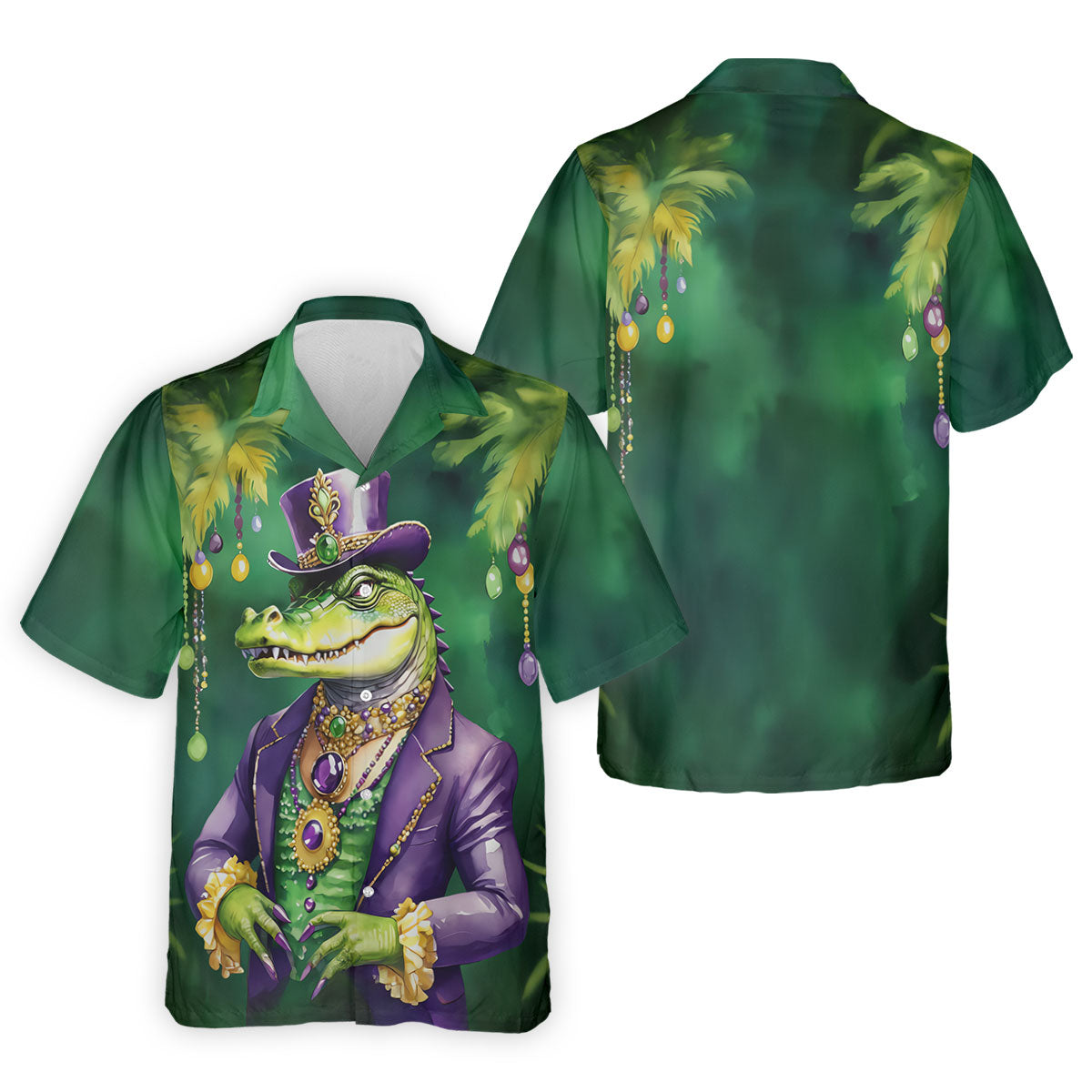 Mardi Gras Alligator Green Golf Shirt, Men's Funny Golf Shirts, Polo ShirtFor Men, Golf Shirts For Men