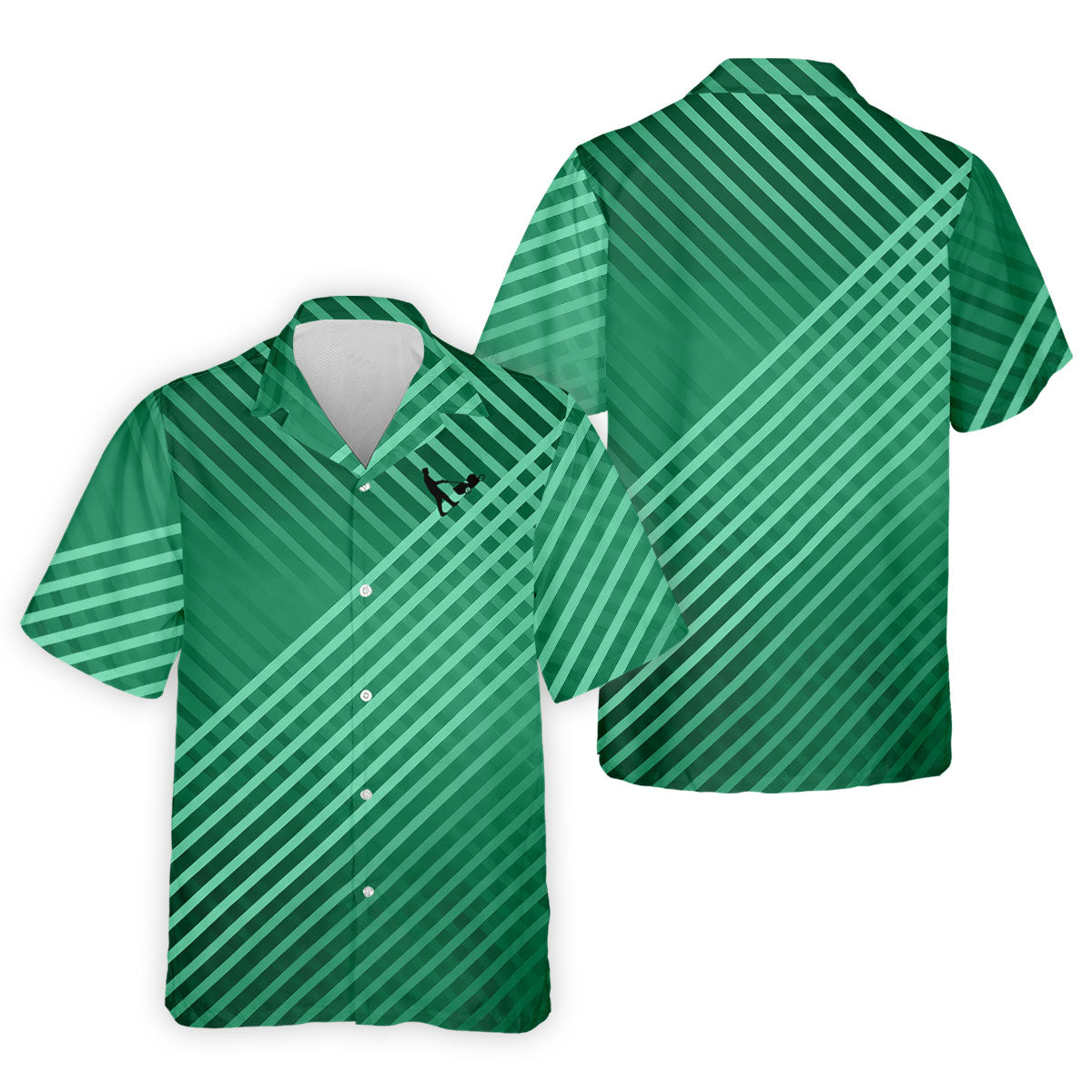 Green And White Striped Pattern Golf Tops For Men, Performance Golf Shirt, Polo Shirt Men