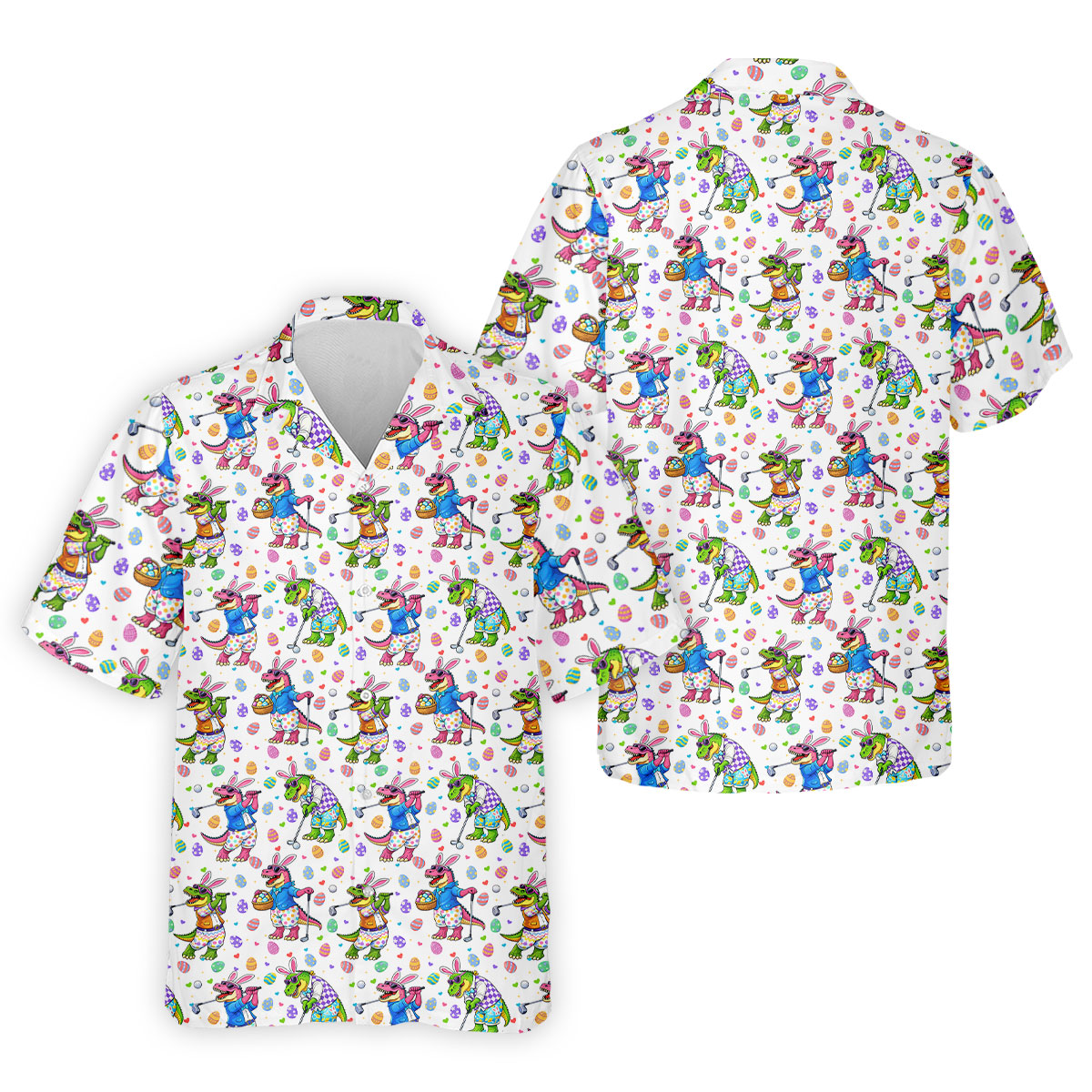 Easter Dinosaur Gradient Pattern Men's Funny Golf Shirts, Golf Shirts For Men, Polo ShirtFor Men