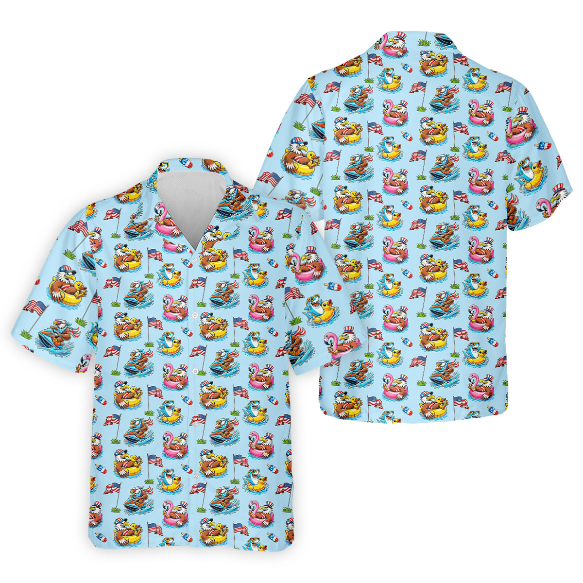 Eagle Shark Summer Theme Patriotic Party 4th Of July Golf Shirt, 250th Anniversary Golf Shirts For Men